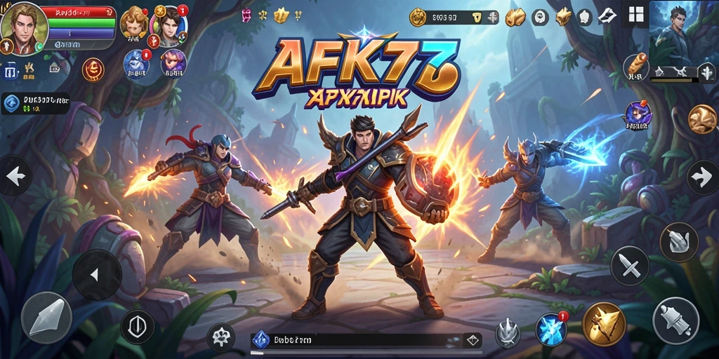 Screenshot gameplay AFK77 yang menampilkan pertempuran epik.