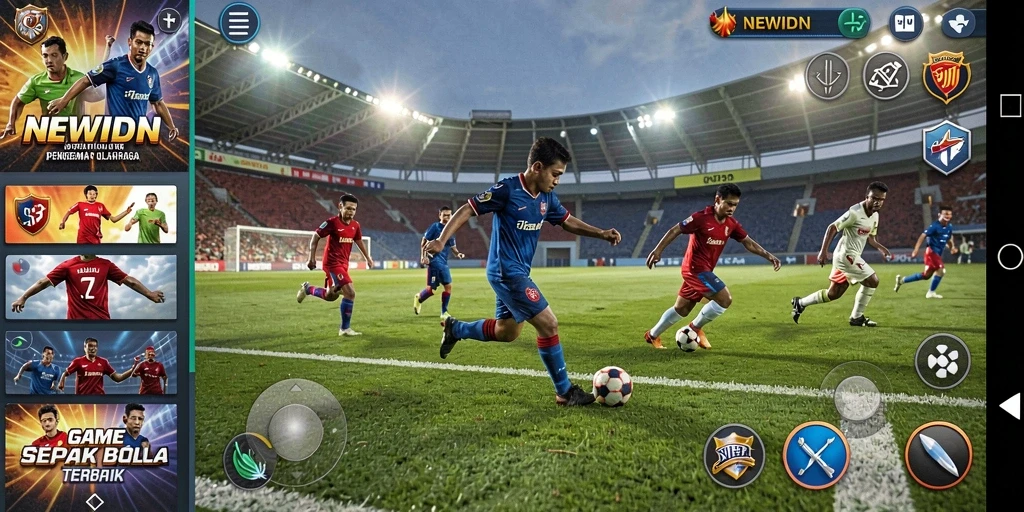 Tampilan gameplay menampilkan aksi sepak bola seru dan grafis menawan.