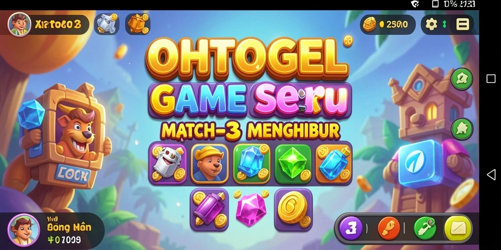 Screenshot utama OHTOGEL menampilkan gameplay Match-3 yang seru.