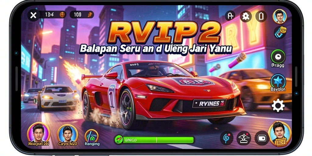 Screenshot menunjukkan aksi balapan seru dalam game RVIP2.