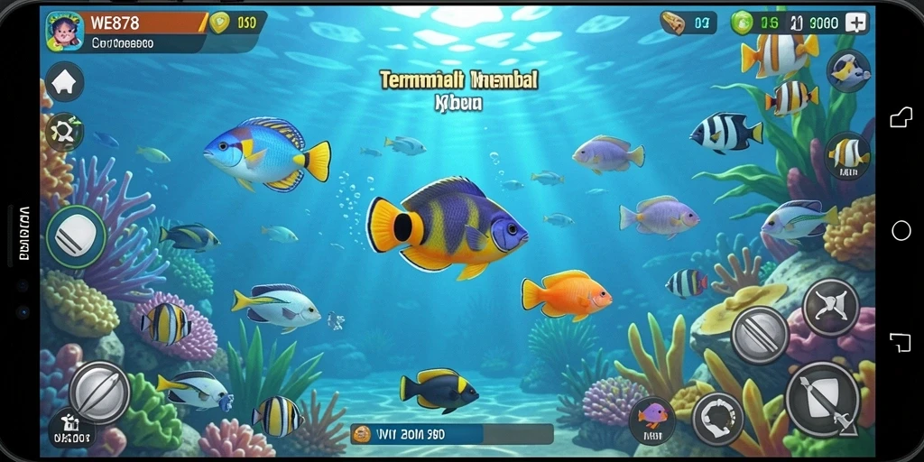 Screenshot gameplay penuh aksi dari WE878 yang menampilkan serunya tembak ikan.